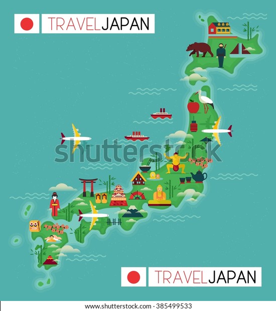 Travel Map Japan Stock Vector (Royalty Free) 385499533