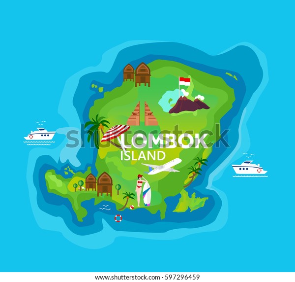 インドネシアのロンボク島の旅行地図 のベクター画像素材 ロイヤリティフリー