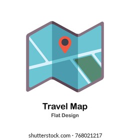 Travel Map and pin Flat Illustration