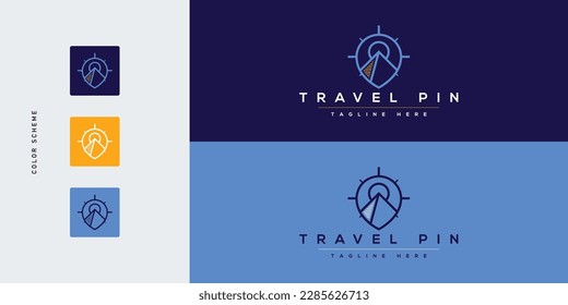 Travel Map Pin Minimalistic Logo Design. Map Pointer Linear Logo. Travel logo. Creative concept of Location logo. Pointer icon. Trip creative icon.