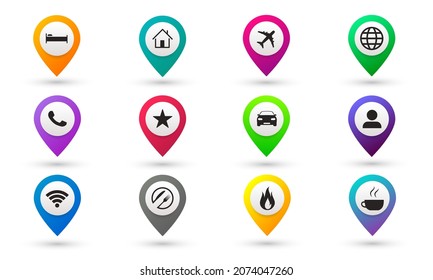 Travel map pointer icon. Set of GPS icons
