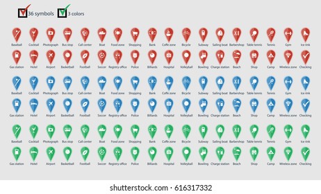 Travel map pointers on the grey background. Vector design