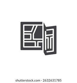 Travel map with route vector icon. filled flat sign for mobile concept and web design. Folded tourist map glyph icon. Symbol, logo illustration. Vector graphics