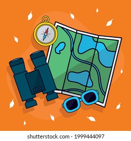 travel map with trip icon set