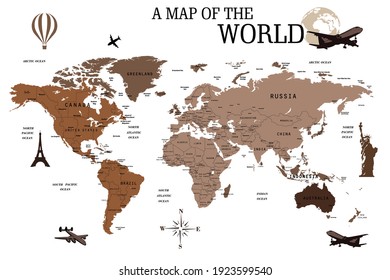 Travel map wall art World Map print extra large wall modern art Vector.High detailed Illustration of world map.World map wall sticker,a great decor to complement the interior in home,office elements.