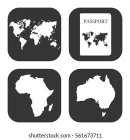 Travel and maps icons vector set on gray  buttons
