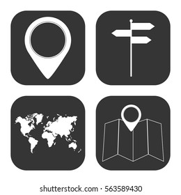 Travel and maps icons vector set on gray  buttons