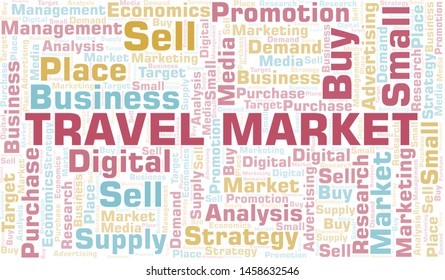 Travel Market word cloud. Vector made with text only