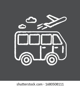 Travel means chalk white icon on black background. Transportation types for traveling. Public transport station for tourism. Go on vacation. Journey and trip. Isolated vector chalkboard illustration