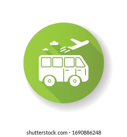 Travel means green flat design long shadow glyph icon. Transportation types for traveling. Public transport station for tourism. Going on vacation. Journey and trip. Silhouette RGB color illustration