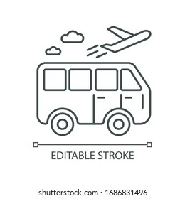 Travel means pixel perfect linear icon. Transportation types for traveling. Bus ride. Thin line customizable illustration. Contour symbol. Vector isolated outline drawing. Editable stroke
