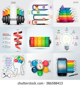 Travel, Medical, Education, Business, Fitness And Baby Infographic Templates. Can Be Used For Workflow Layout, Diagram, Step Options, Banner And Web Design. Vector Illustration. 