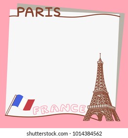 Travel memo frame with Eiffel and flag drawing