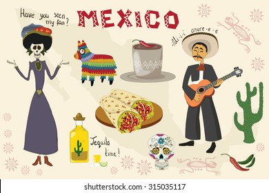 Travel Mexico: national symbols, vector illustration