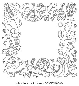 Travel to Mexico. Vector set with ethnic elemets for wallpapers, backgrounds. Day of the Dead