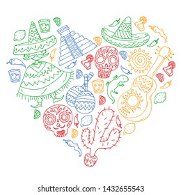 Travel to Mexico. Vector set with ethnic elemets for wallpapers, backgrounds. Day of the Dead