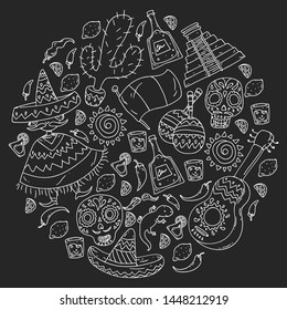 Travel to Mexico. Vector set with ethnic elemets for wallpapers, backgrounds. Day of the Dead