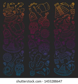 Travel to Mexico. Vector set with ethnic elemets for wallpapers, backgrounds. Day of the Dead