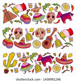 Travel to Mexico. Vector set with ethnic elemets for wallpapers, backgrounds. Day of the Dead