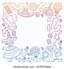 Travel to Mexico. Vector set with ethnic elemets for wallpapers, backgrounds. Day of the Dead