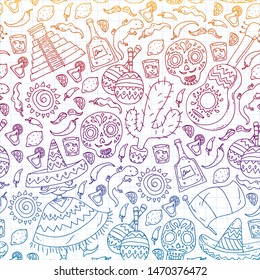Travel to Mexico. Vector set with ethnic elemets for wallpapers, backgrounds. Day of the Dead