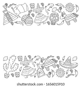 Travel to Mexico. Vector set with ethnic elements for wallpapers, backgrounds. Day of the Dead. Sugar skull.