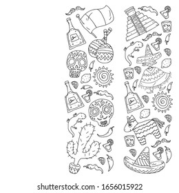 Travel to Mexico. Vector set with ethnic elements for wallpapers, backgrounds. Day of the Dead. Sugar skull.
