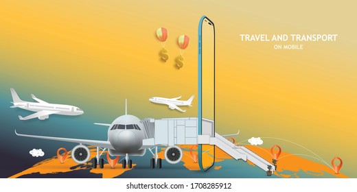 Travel Mobile Application , Travel Online booking on Website or smartphone as trip , transportation and Journey concept, Vector illustration.
