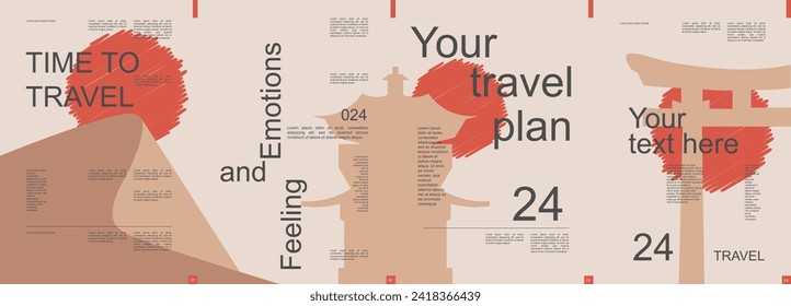 Travel modern banner with trendy minimalist typography design. Poster templates with china architecture and worldwide landmarks and text elements for vacation tour and travelling. Vector illustration.