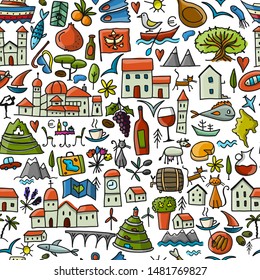 Travel to Montenegro, seamless pattern for your design Travel to Montenegro, seamless pattern for your design