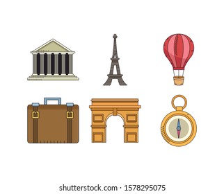travel and monuments of the world icon set over white background, vector illustration