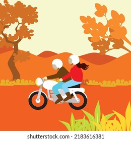 Travel, motorcycle ride, nature illustratio