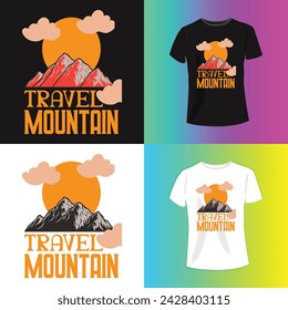 Travel  mountain typography graphics for slogan tee shirt with sun and stripes.