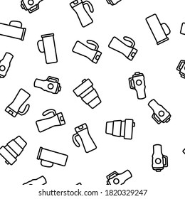 Travel Mug Hot Drink Vector Seamless Pattern Thin Line Illustration