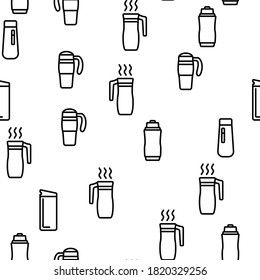 Travel Mug Hot Drink Vector Seamless Pattern Thin Line Illustration