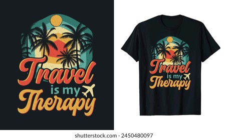 Travel is my therapy. Travel free vector retro vintage t-shirt design