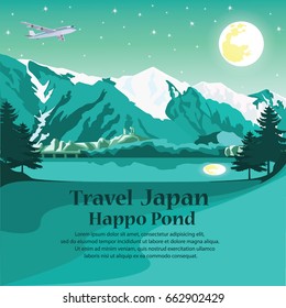 travel Nagano Japan. explore forest happo pond. vector illustration