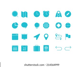 Travel, navigation and date icons set in flat and line style