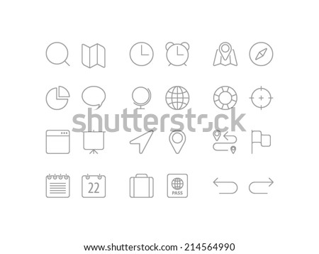 Travel, navigation and date icons set in line style