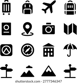 Travel and navigation including suitcase airplane map and compass