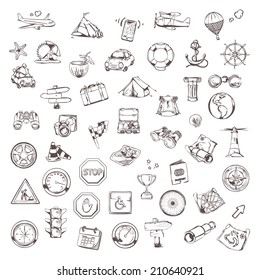 Travel and navigation, sketches of icons vector set