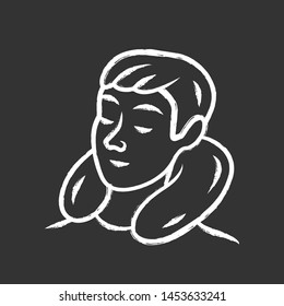 Travel neck pillow chalk icon. Air, inflatable cushion. Neck support. U pillow for rest. Journey, voyage comfort, relaxation.  Travelling, trip equipment. Isolated vector chalkboard illustration