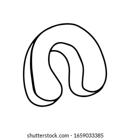 Travel neck pillow in doodle style isolated on white background. Vertebrae care. Soft cushion for bedtime. Vector outline illustration of neck pillow. Cervical rest pillow for bus, plane travel. Logo.