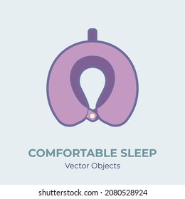 Travel neck pillow vector isolated. Comfortable sleep illustration item vector, good sleep. Good night cartoon plane pillow concept against sleep disorder. Self helping illustration orthopedic pillow