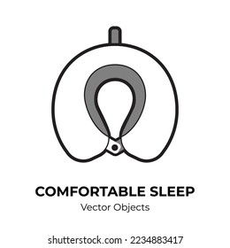 Travel neck pillow vector isolated. Comfortable sleep illustration black white vector good sleeping. Good night cartoon plane pillow concept sleep disorder. Self helping illustration orthopedic pillow