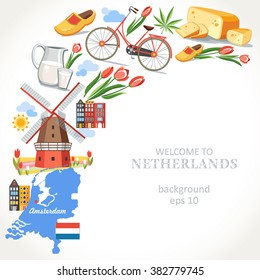 travel Netherlands background fly symbols round corner