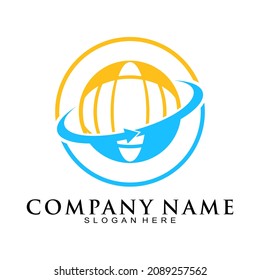 Travel network around the world vector logo