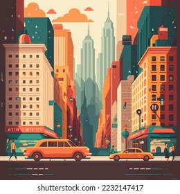 travel new York city building symbol landmark for Postcard, banner, guide for tourists Flat cartoon vector illustration