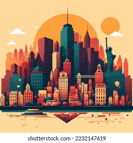 travel new York city building symbol landmark for Postcard, banner, guide for tourists Flat cartoon vector illustration