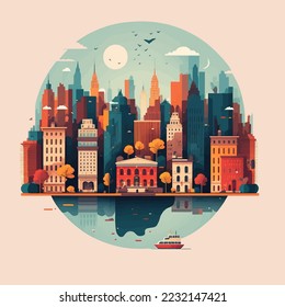 símbolo de construcción de la ciudad de Nueva York de viaje marca emblemática para Postcard, banner, guía para turistas Ilustración vectorial de caricatura plana